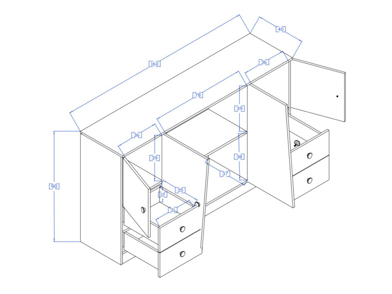 Komoda Mirelbu 105 (Artisan hrast + Bela + Črna)