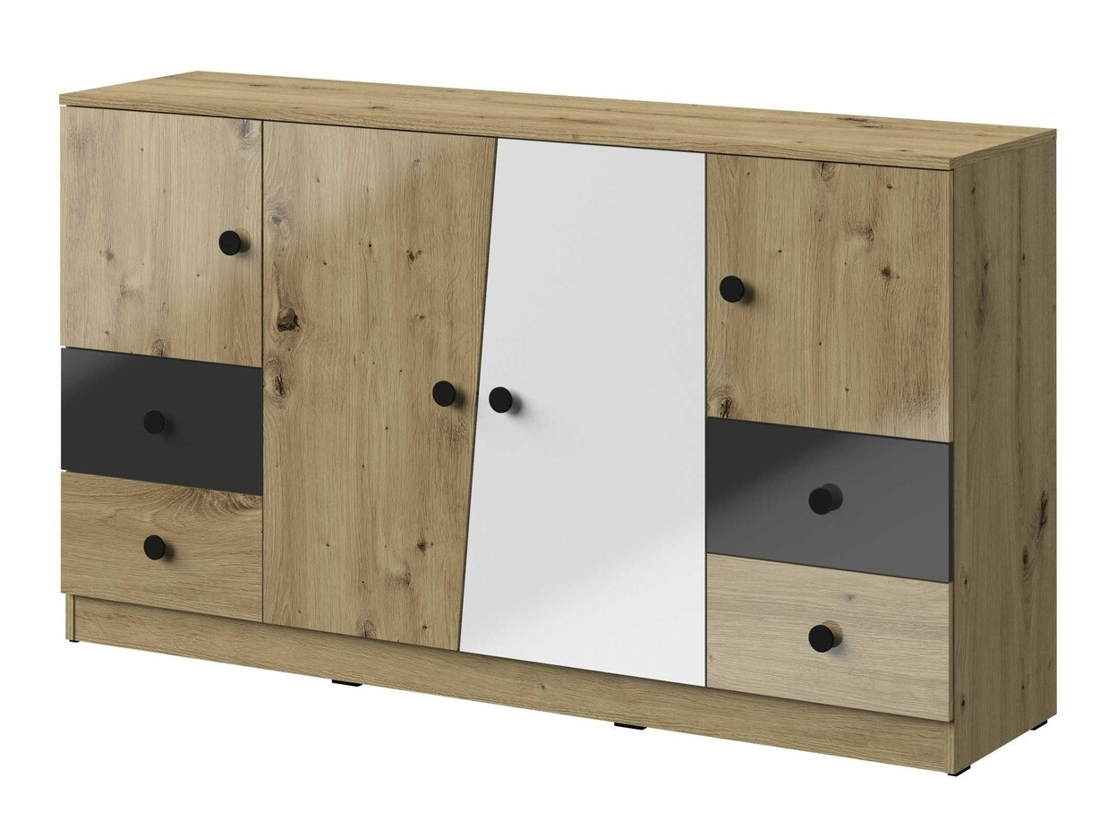 Komoda Mirelbu 105 (Artisan hrast + Sijaj bela + Sijaj črna)