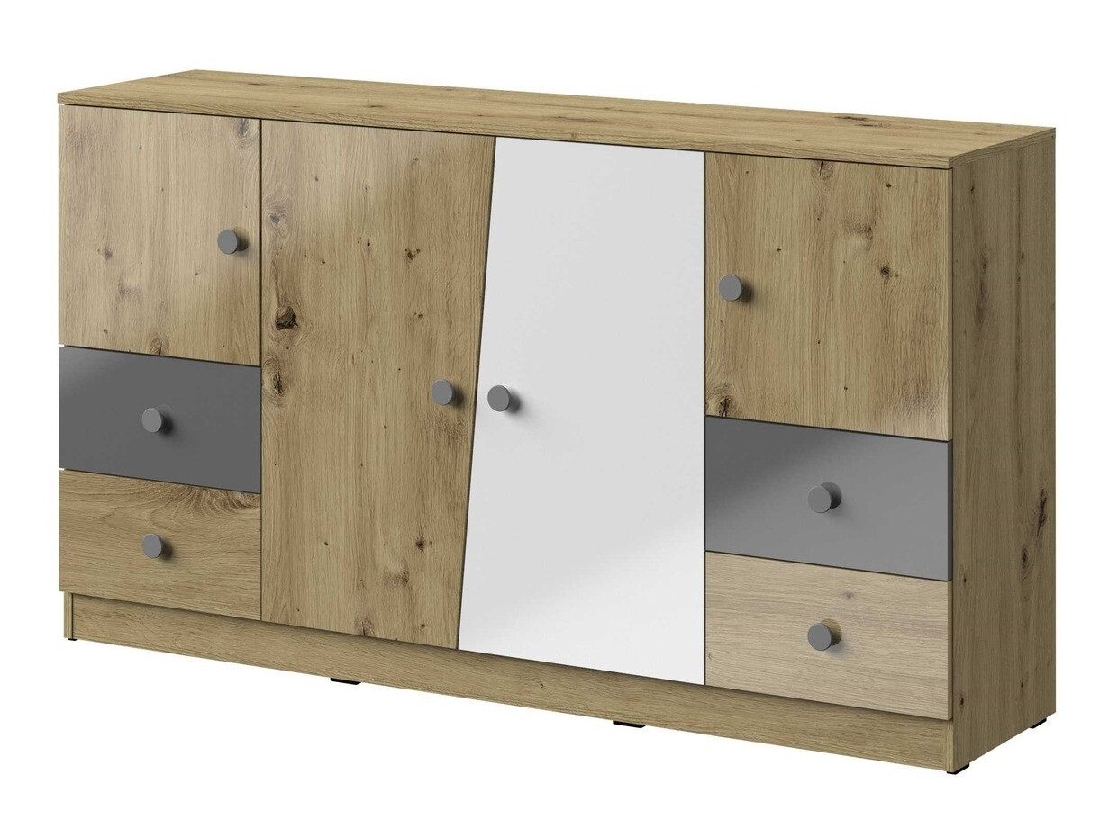 Komoda Mirelbu 105 (Artisan hrast + Sijaj bela + Sijaj siva)