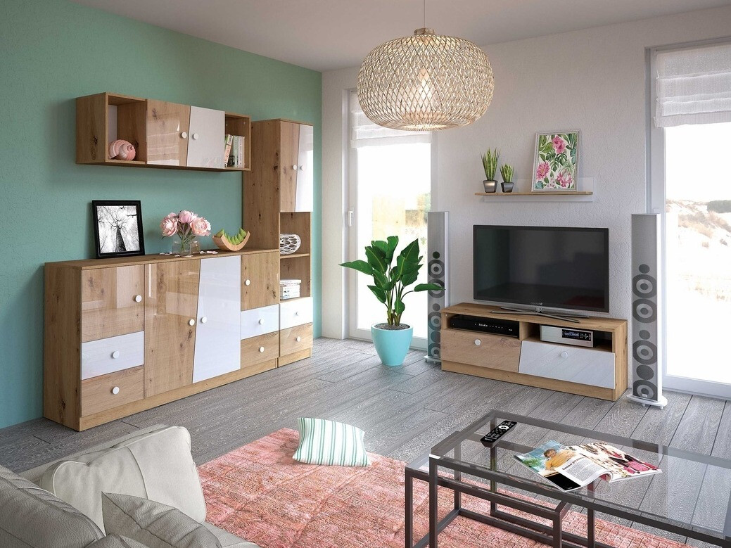 Komoda Mirelbu 105 (Artisan hrast + Sijaj bela + Sijaj siva)