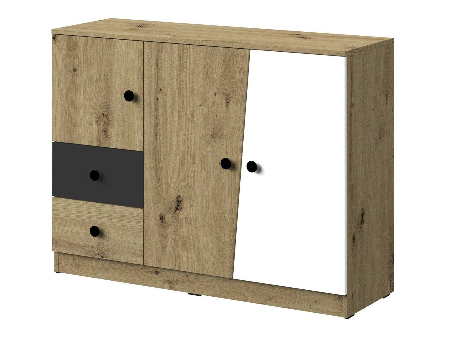 Komoda Mirelbu 106 (Artisan hrast + Bela + Črna)