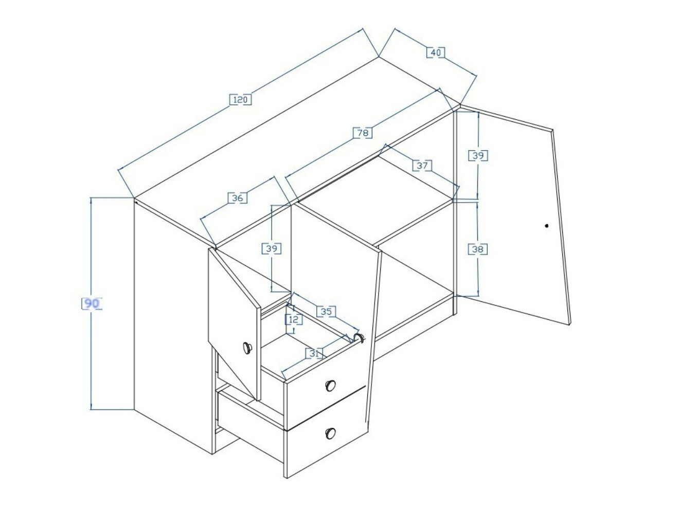 Komoda Mirelbu 106 (Artisan hrast + Bela + Črna)