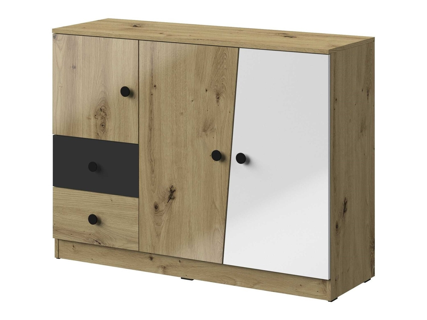 Komoda Mirelbu 106 (Artisan hrast + Sijaj bela + Sijaj črna)