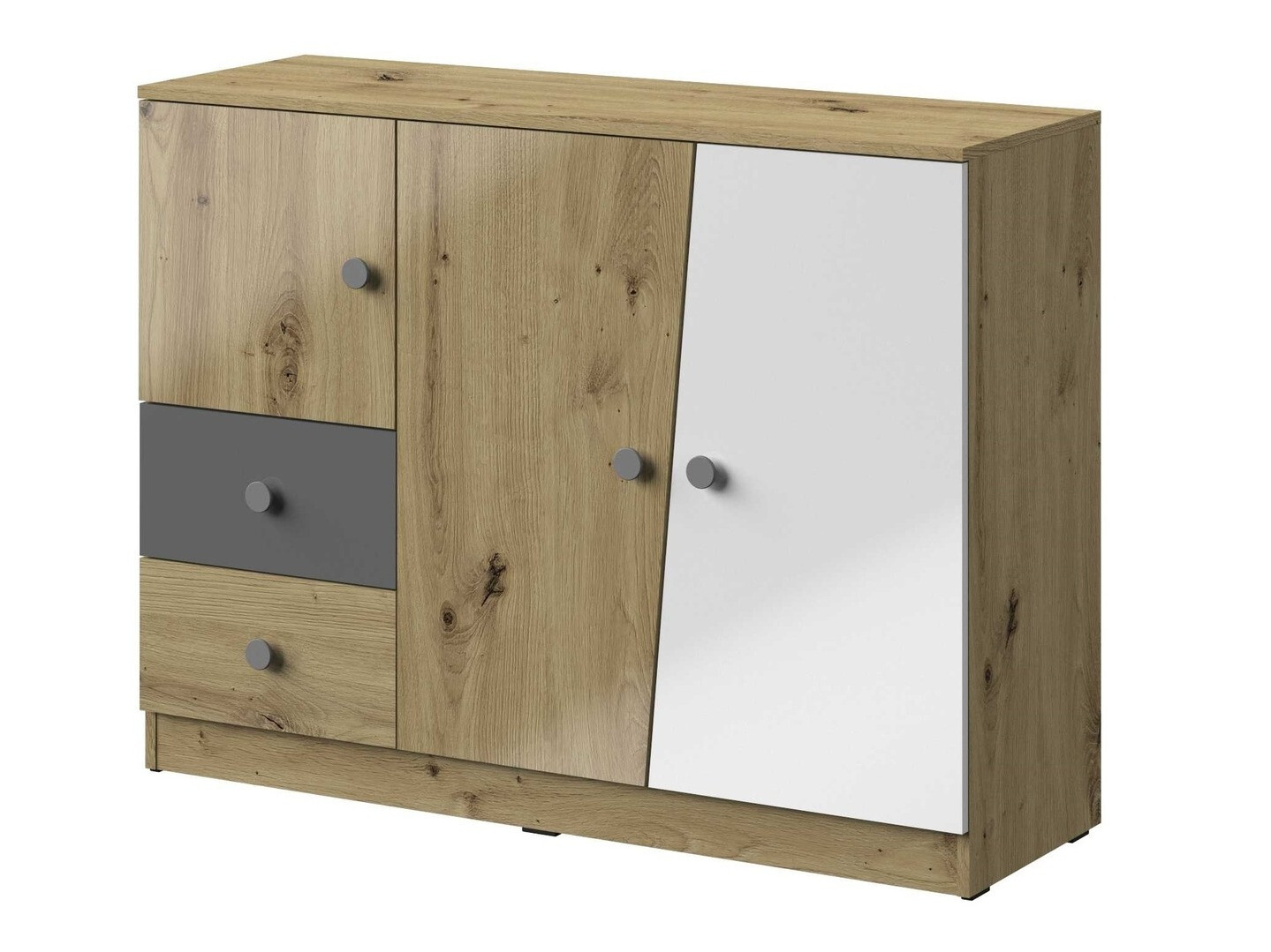 Komoda Mirelbu 106 (Artisan hrast + Sijaj bela + Sijaj siva)