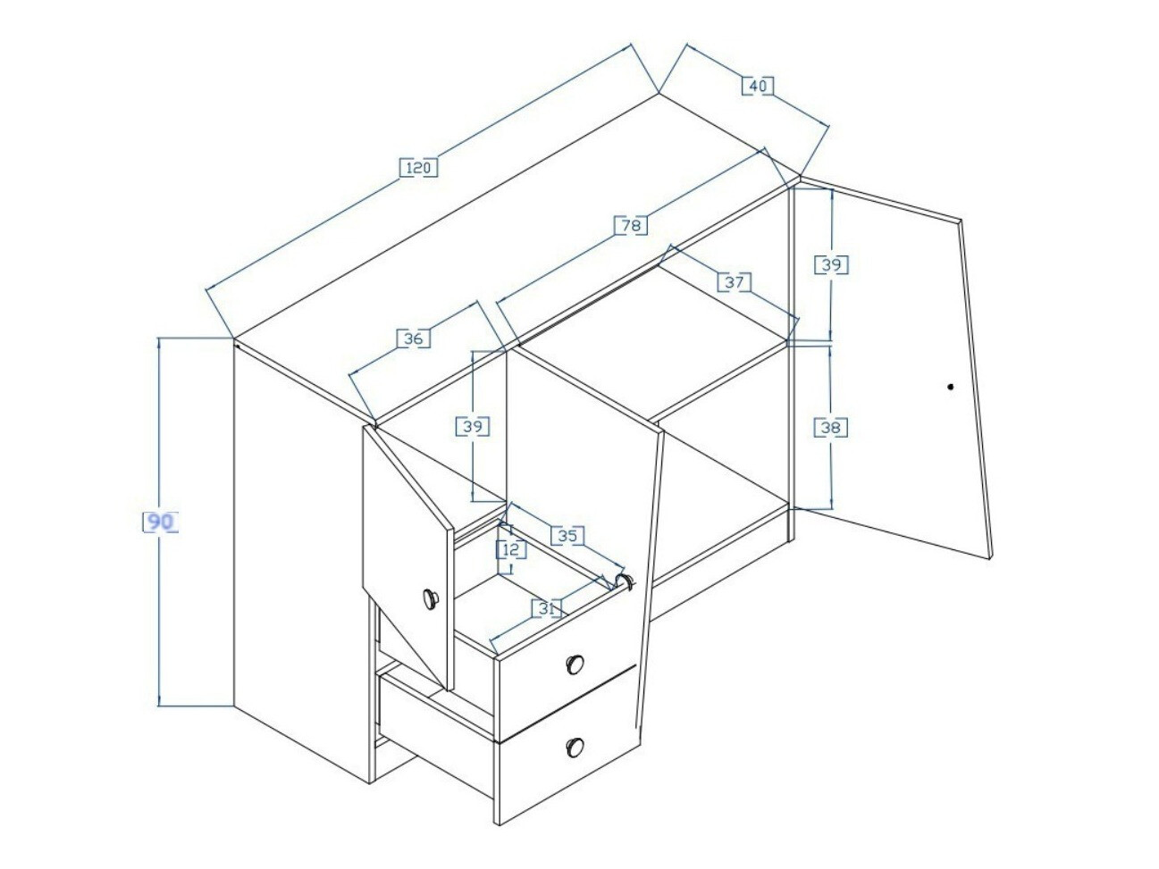 Komoda Mirelbu 106 (Artisan hrast + Sijaj bela + Sijaj siva)