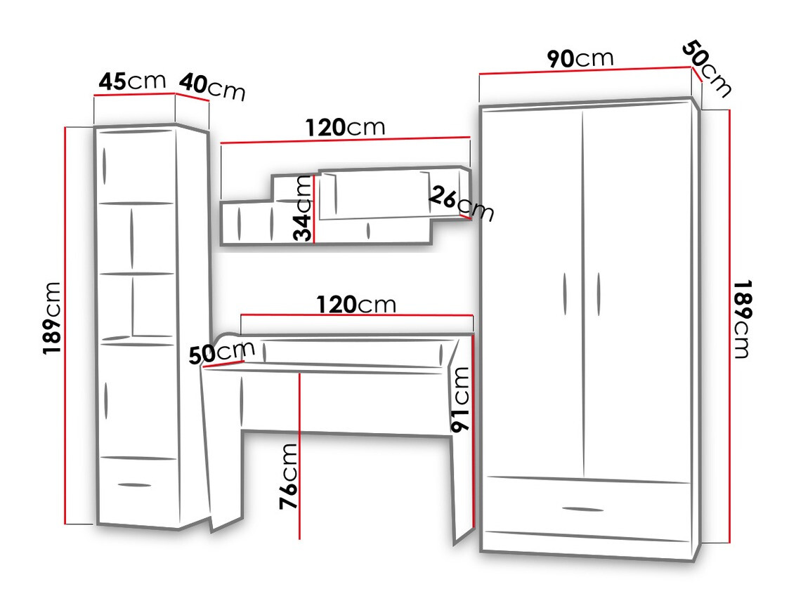 Komplet pohištva za otroško sobo Lorlare 118 (Bela + Siva)