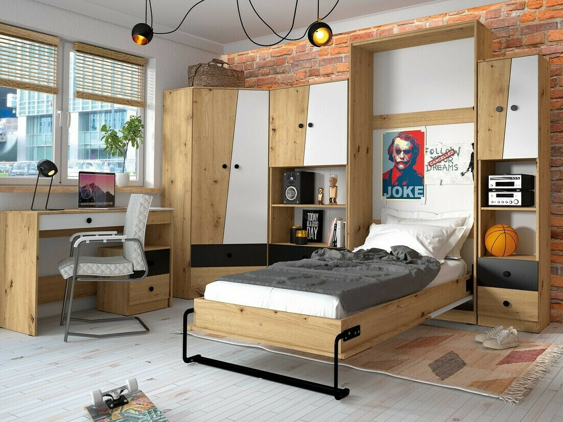 Kotna omara Mirelbu 101 (Artisan hrast + Bela + Črna)