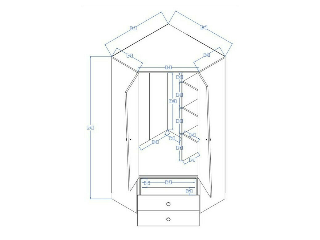 Kotna omara Mirelbu 101 (Artisan hrast + Sijaj bela + Sijaj siva)