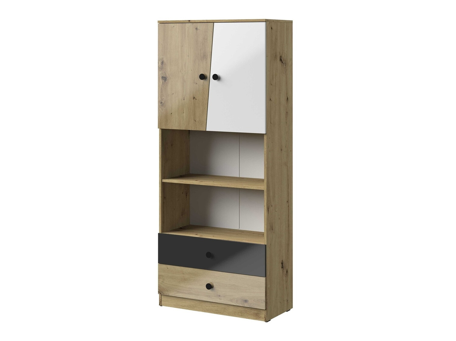 Regal Mirelbu 103 (Artisan hrast + Sijaj bela + Sijaj črna)