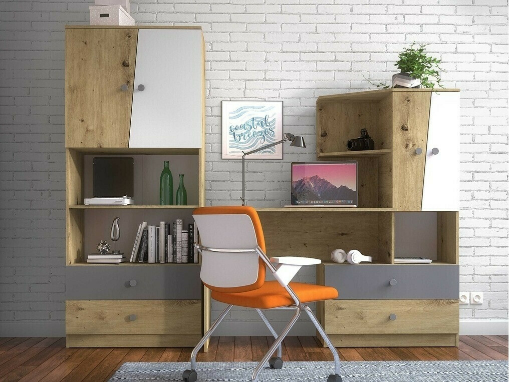 Regal Mirelbu 103 (Artisan hrast + Sijaj bela + Sijaj črna)