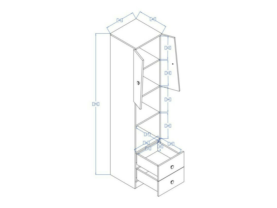 Regal Mirelbu 104 (Artisan hrast + Sijaj bela + Sijaj siva)