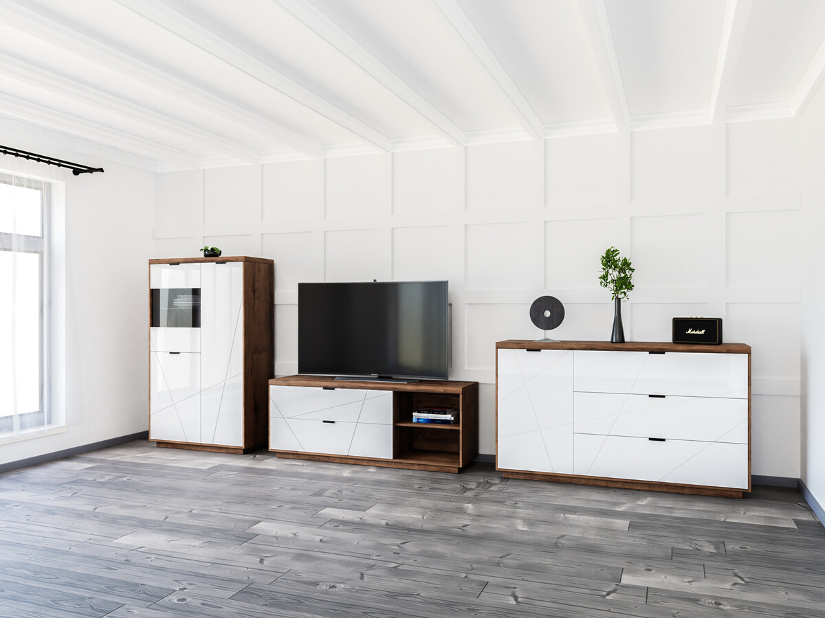 Komplet za dnevno sobo Fivale 110 (Temni delano hrast + Sijaj bela)