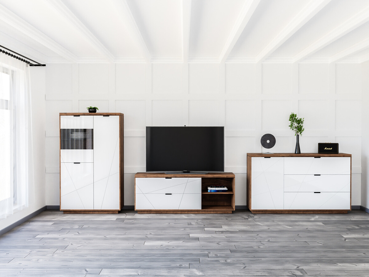 Komplet za dnevno sobo Fivale 110 (Temni delano hrast + Sijaj bela)