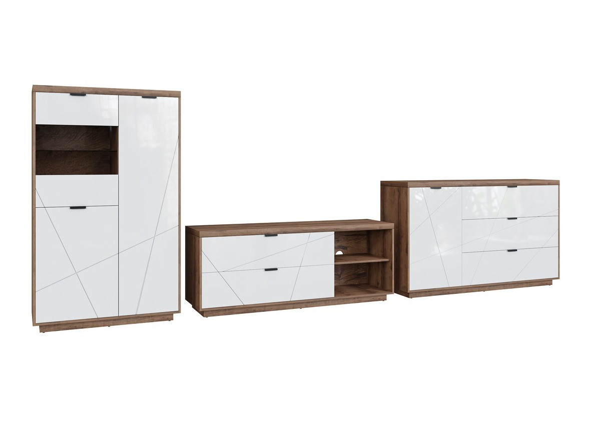 Komplet za dnevno sobo Fivale 110 (Temni delano hrast + Sijaj bela)