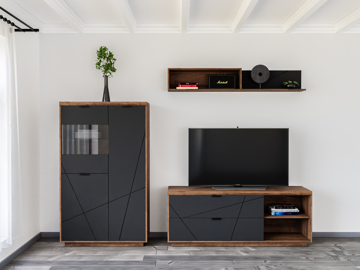 Komplet za dnevno sobo Fivale 111 (Temni delano hrast + Mat črna)