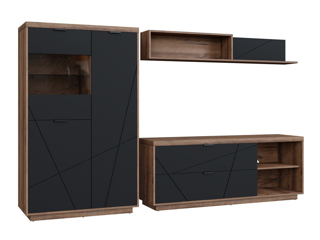 Komplet za dnevno sobo Fivale 111 (Temni delano hrast + Mat črna)