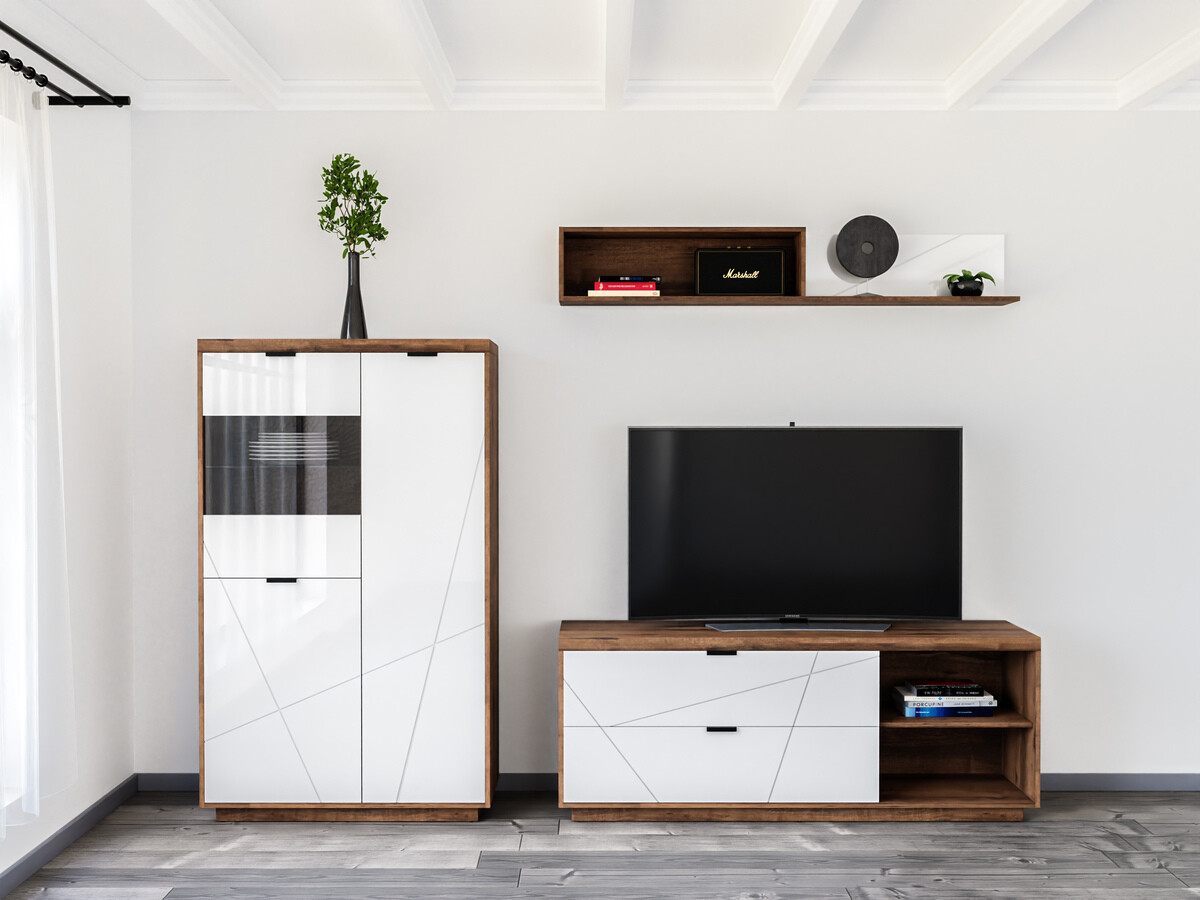 Komplet za dnevno sobo Fivale 111 (Temni delano hrast + Sijaj bela)