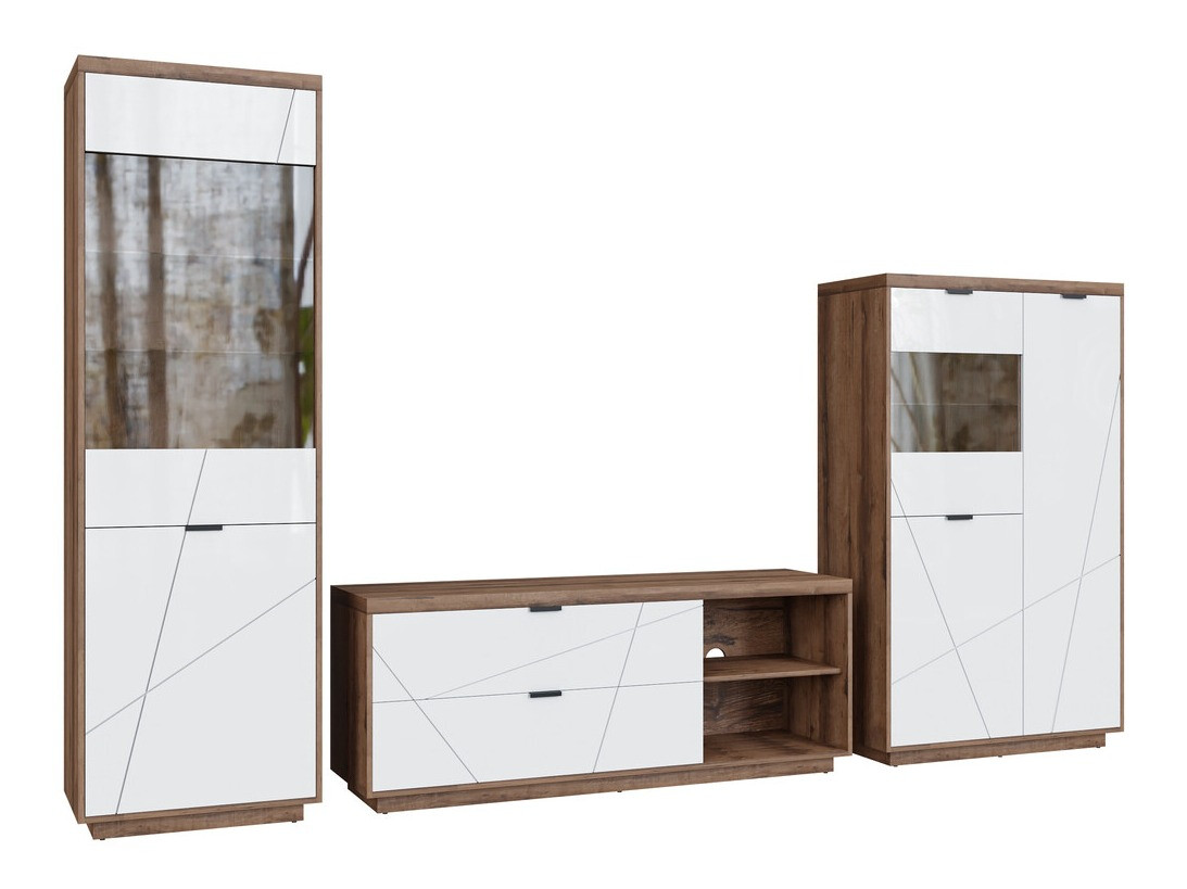 Komplet za dnevno sobo Fivale 112 (Temni delano hrast + Sijaj bela)