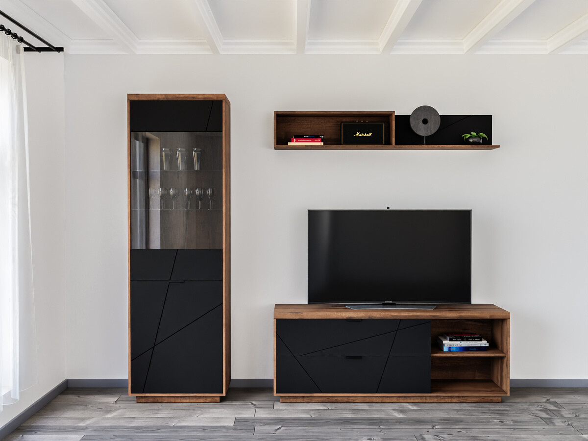 Komplet za dnevno sobo Fivale 113 (Temni delano hrast + Mat črna)