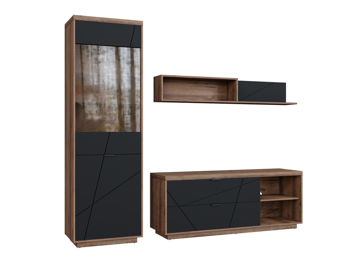 Komplet za dnevno sobo Fivale 113 (Temni delano hrast + Mat črna)