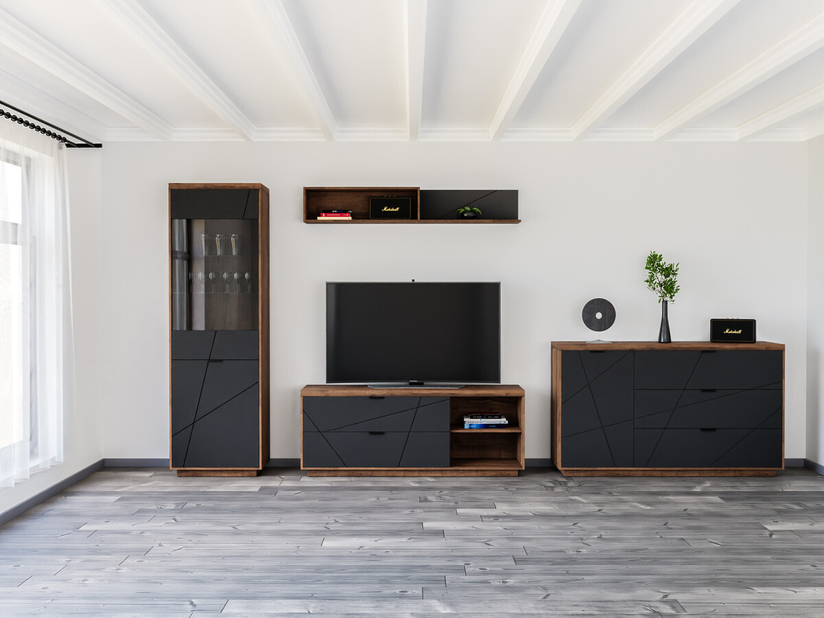 Komplet za dnevno sobo Fivale 114 (Temni delano hrast + Mat črna)