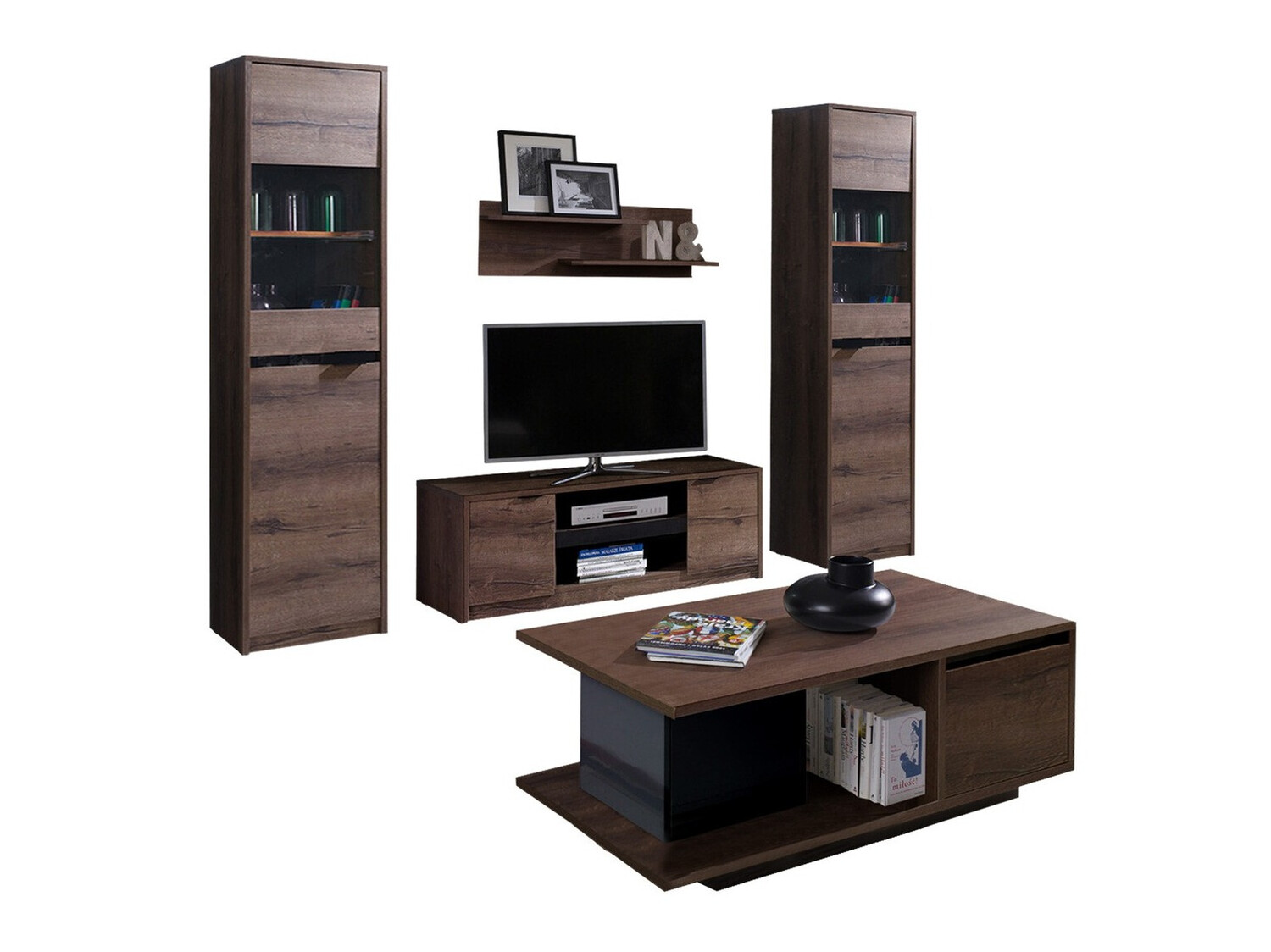 Komplet za dnevno sobo Fivelbo 114 (Monastery hrast + Sijaj črna)