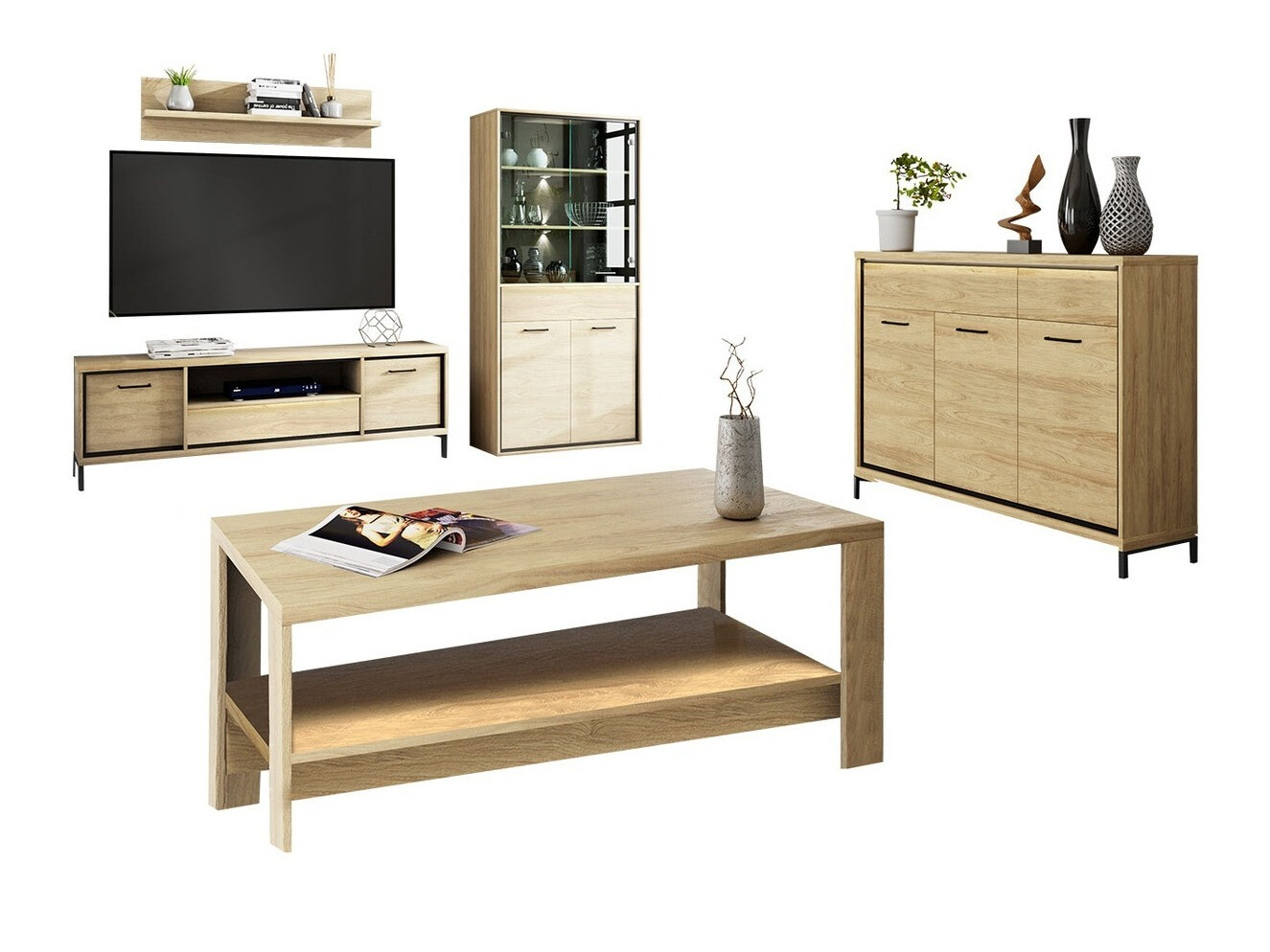 Komplet za dnevno sobo Etrmoni 118 (Svetel les)