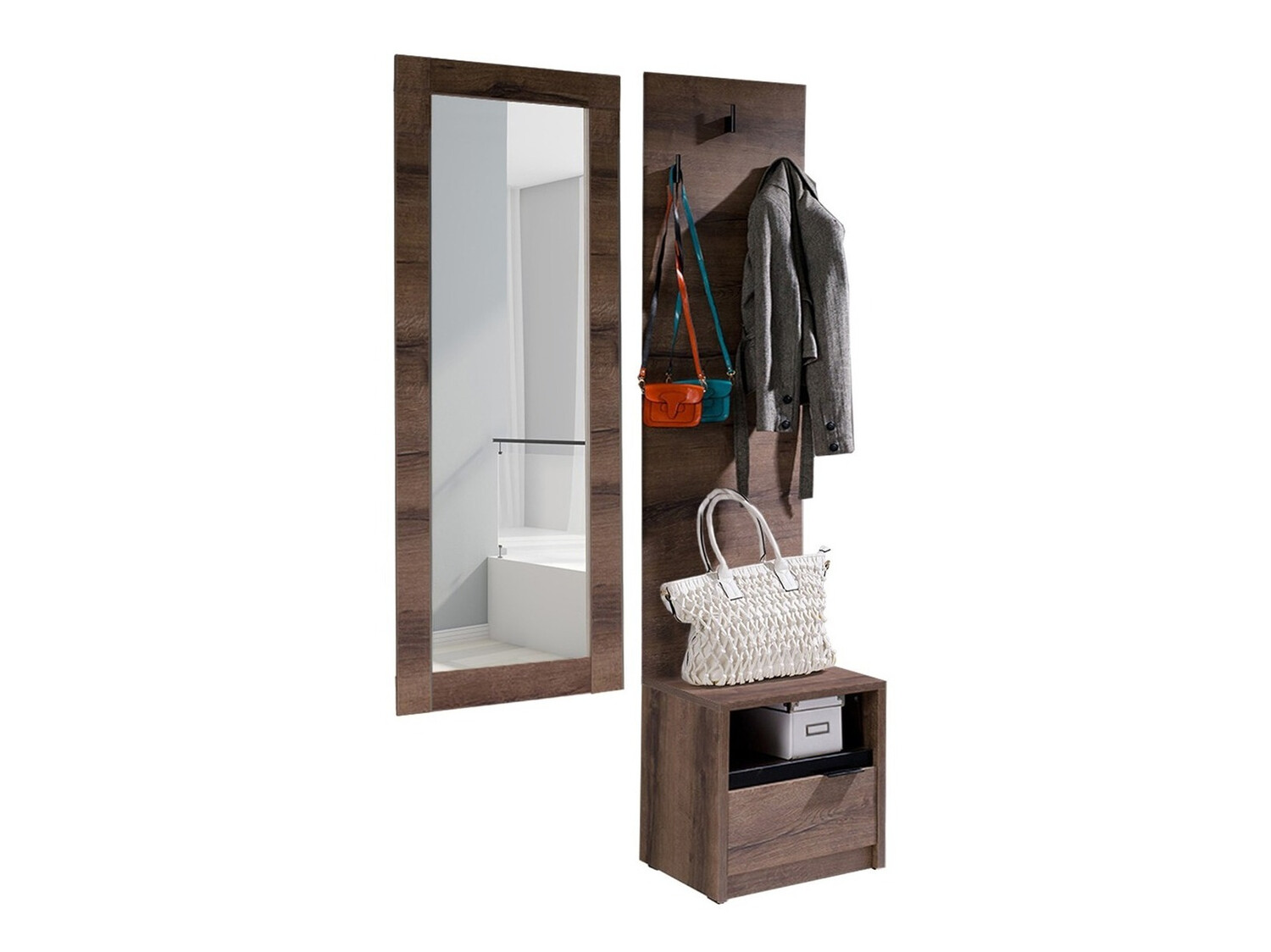 Komplet za predsobo Fivelbo 118 (Monastery hrast + Sijaj črna)