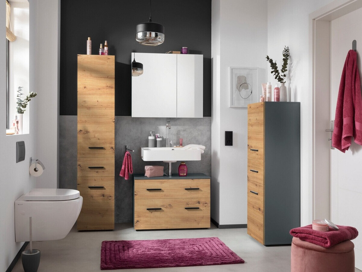 Prostostoječa Kopalniška omarica Larlori 102 (Antracit + Hrast)