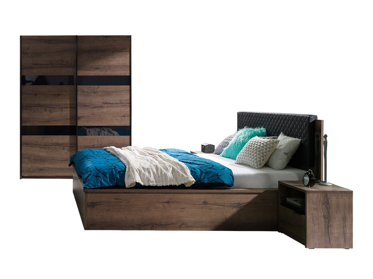 Komplet pohištva za spalnico Fivelbo 119 (Monastery hrast + Sijaj črna)