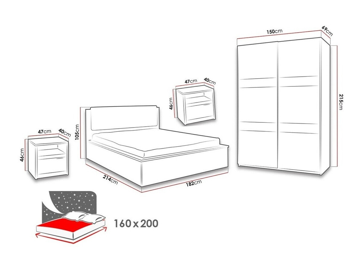 Komplet pohištva za spalnico Fivelbo 119 (Monastery hrast + Sijaj črna)