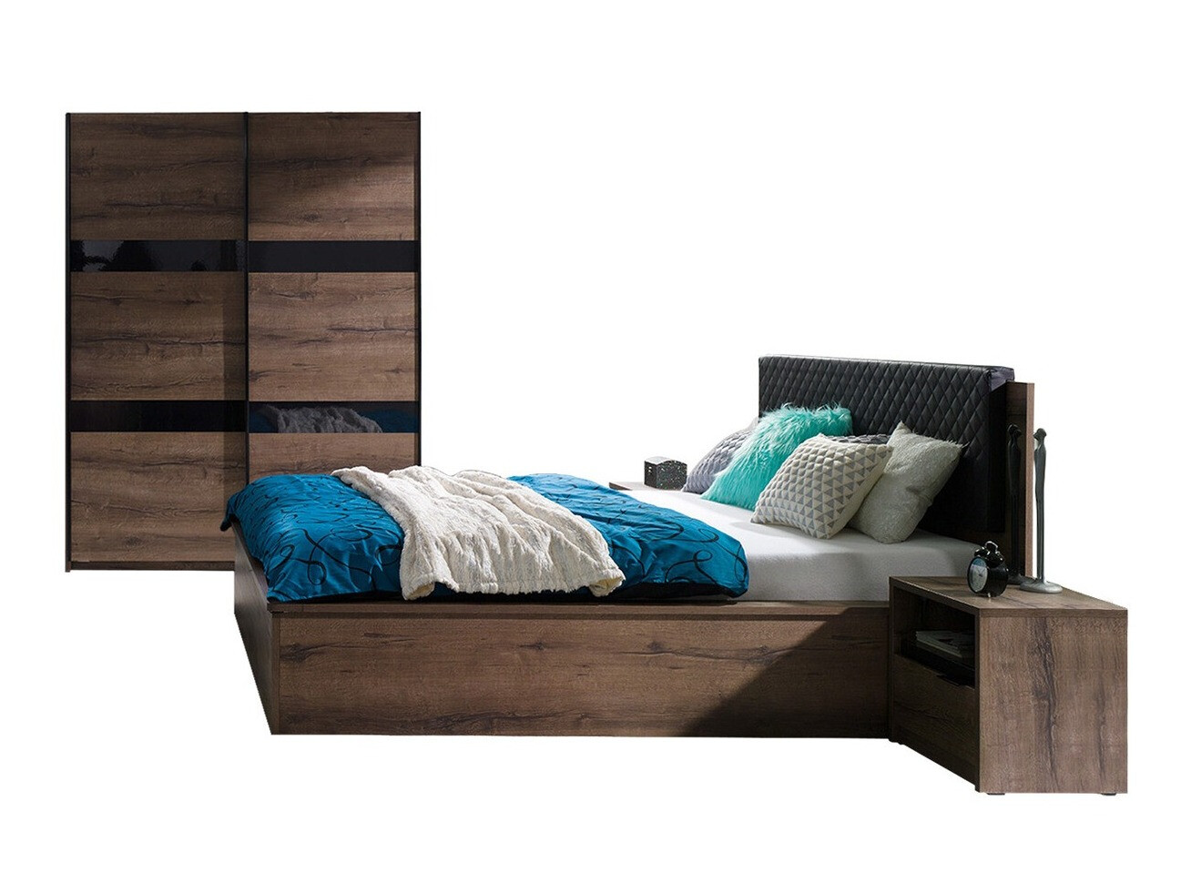 Komplet pohištva za spalnico Fivelbo 119 (Monastery hrast + Sijaj črna)