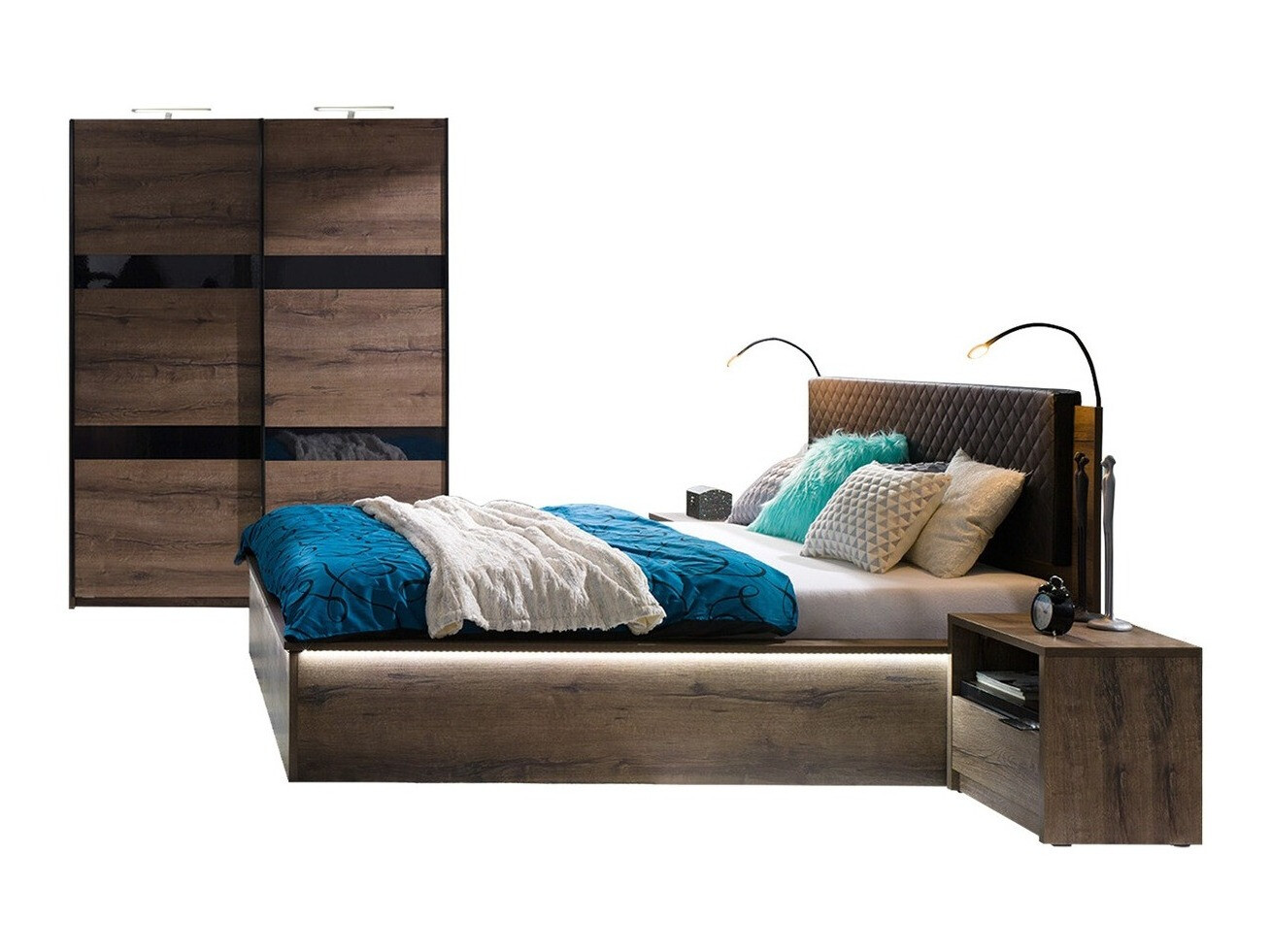 Komplet pohištva za spalnico Fivelbo 119 (Monastery hrast + Sijaj črna)