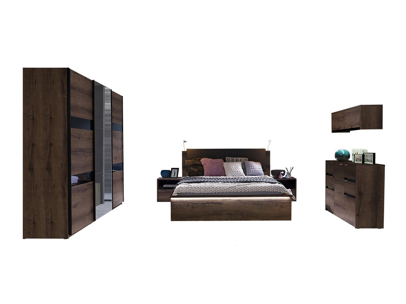 Komplet pohištva za spalnico Fivelbo 120 (Monastery hrast + Sijaj črna)