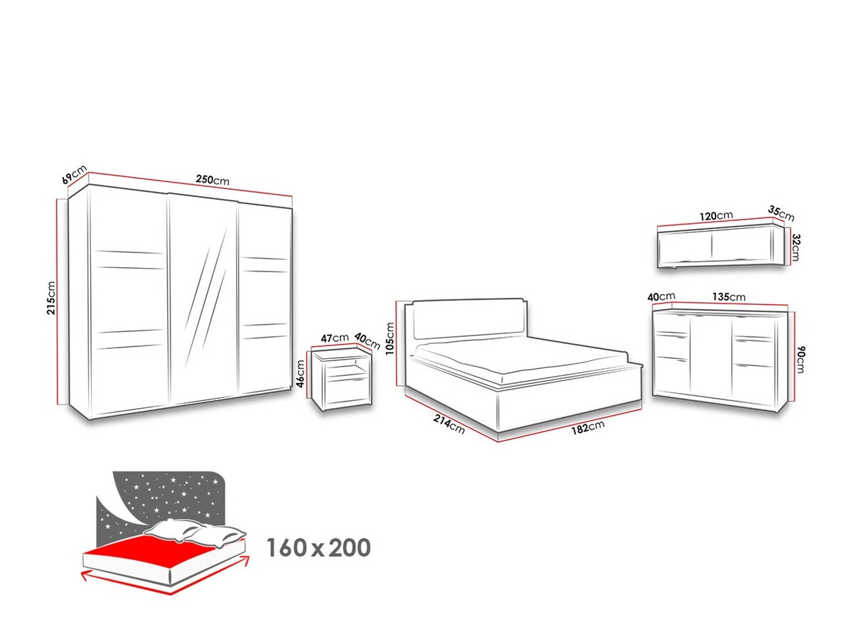 Komplet spalnic Fivelbo 120 (Monastery hrast + Sijaj črna)