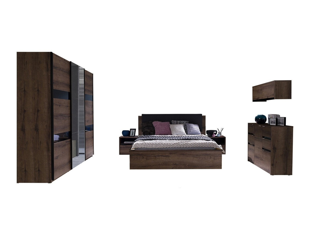 Komplet spalnic Fivelbo 120 (Monastery hrast + Sijaj črna)