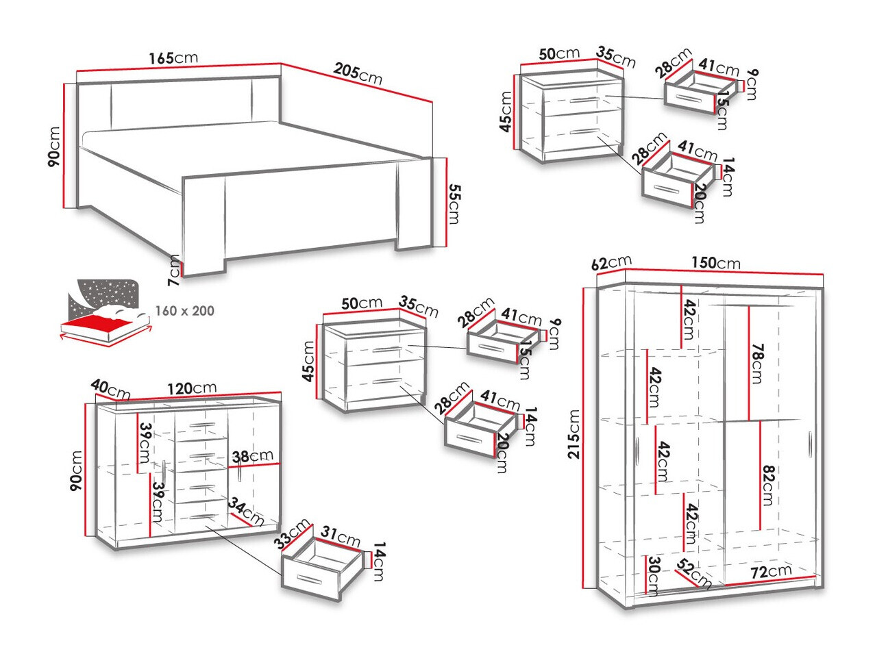 Komplet spalnic Catromi 113 (Bela)