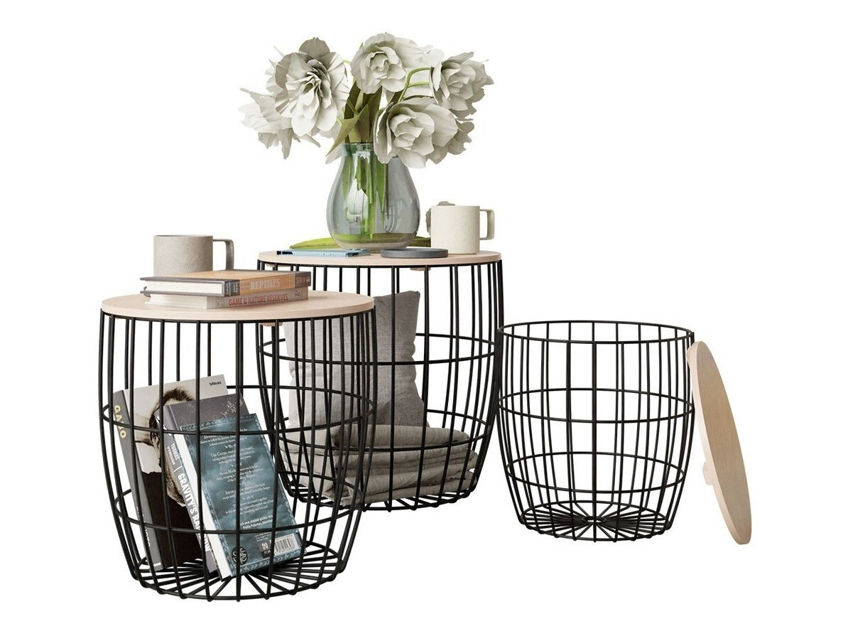 Komplet stranskih mizic Aedifis (Črna + Svetel les)