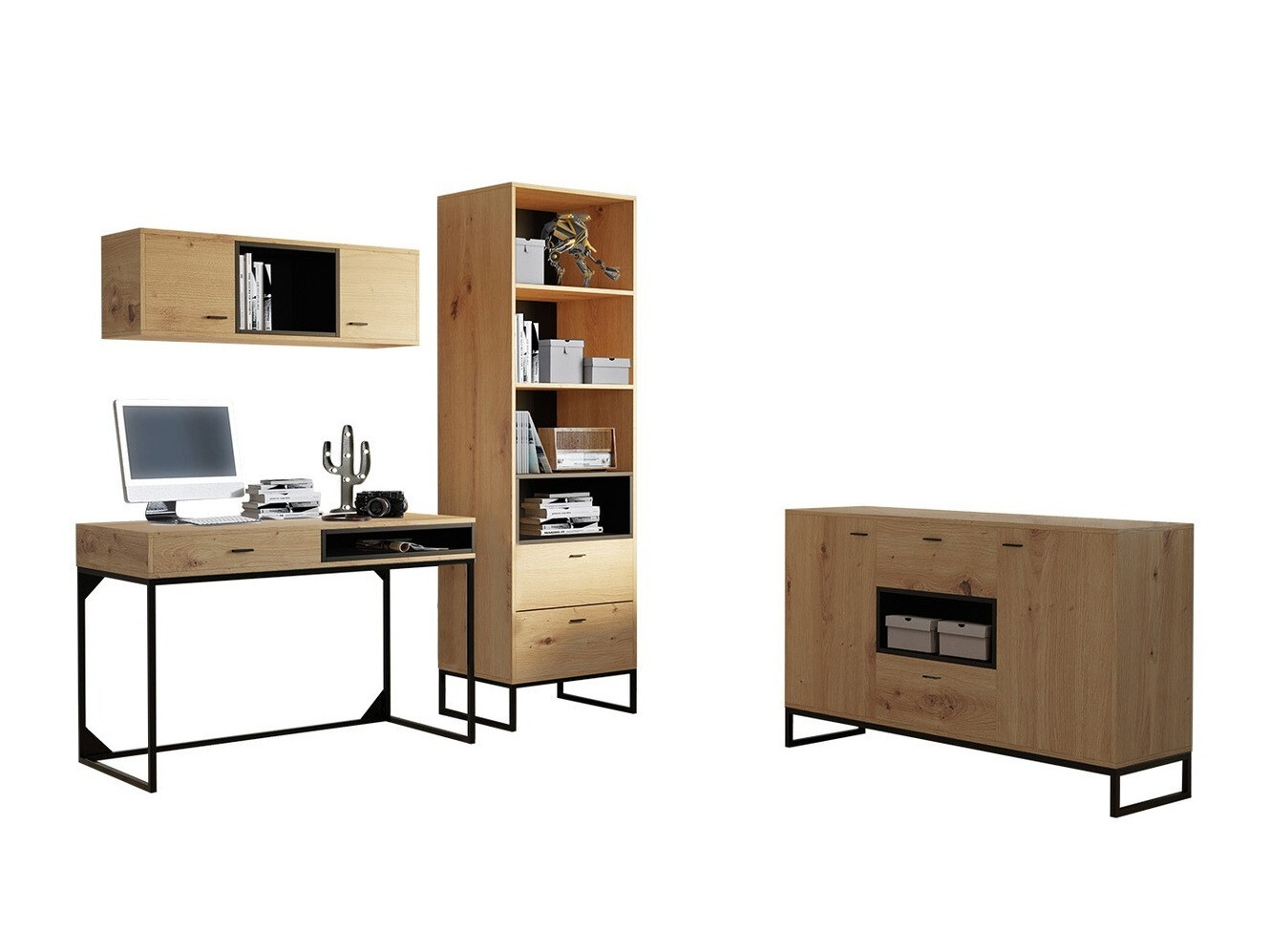 Komplet za domačo pisarno Baltesi 116 (Artisan hrast + Črna)