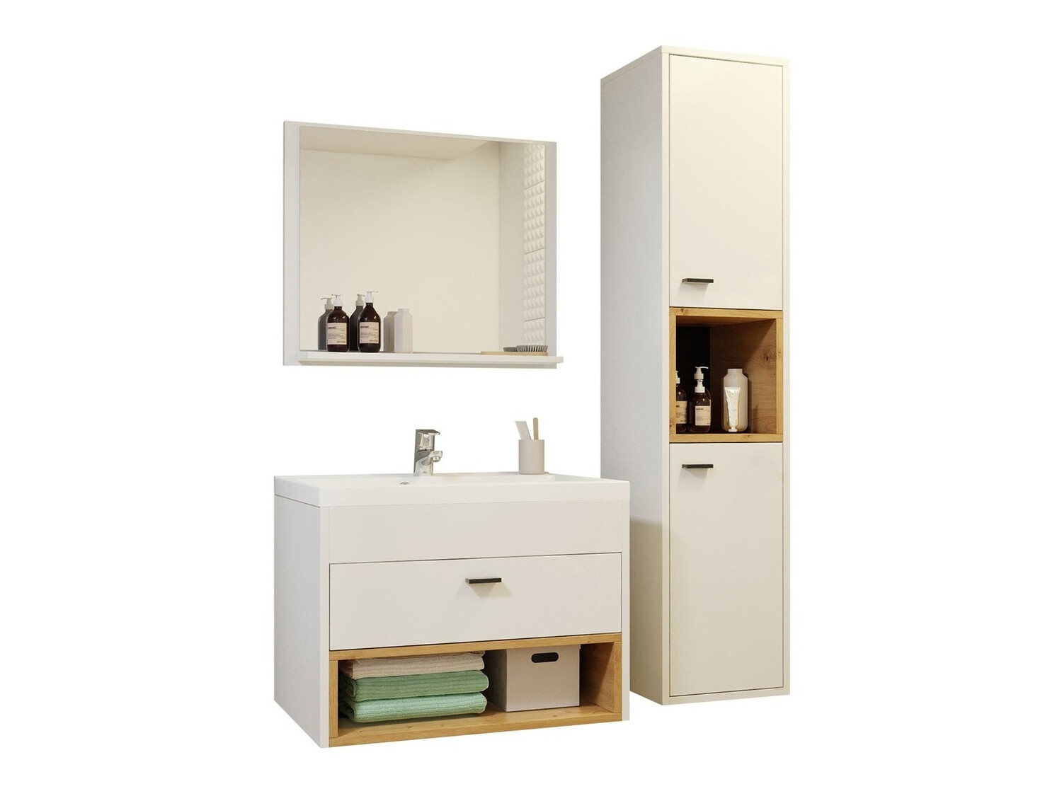 Kopalniški komplet Velum I (Bela + Artisan hrast)