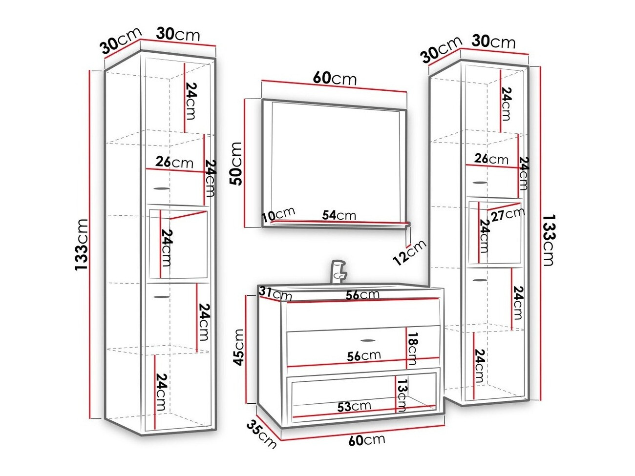 Kopalniški komplet Velum II (Bela + Artisan hrast)