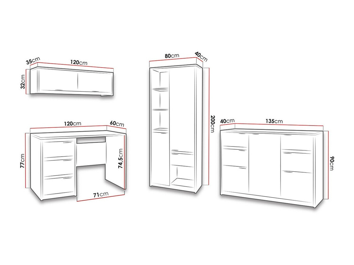 Komplet za domačo pisarno Fivelbo 116 (Monastery hrast + Sijaj črna)