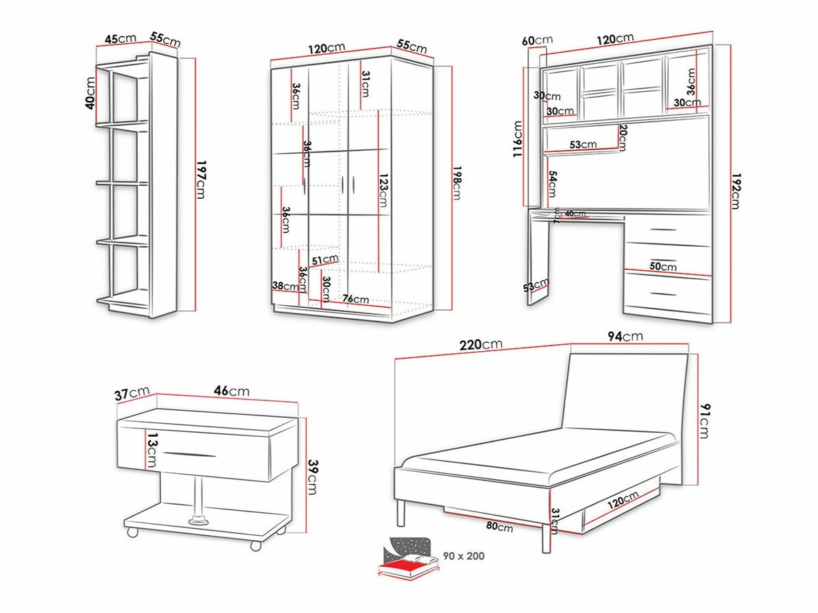 Komplet pohištva za otroško sobo Salmere 110 (Sijaj bela + Sijaj roza)