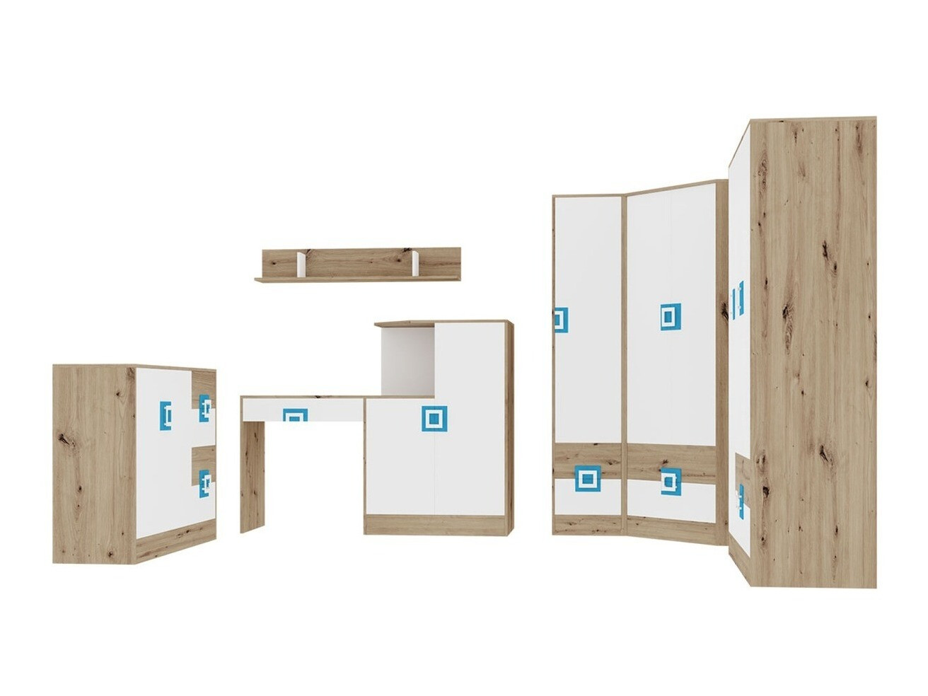 Pohištveni komplet Tolfere 106 (Lahki hrast + Bela + Turkizna)