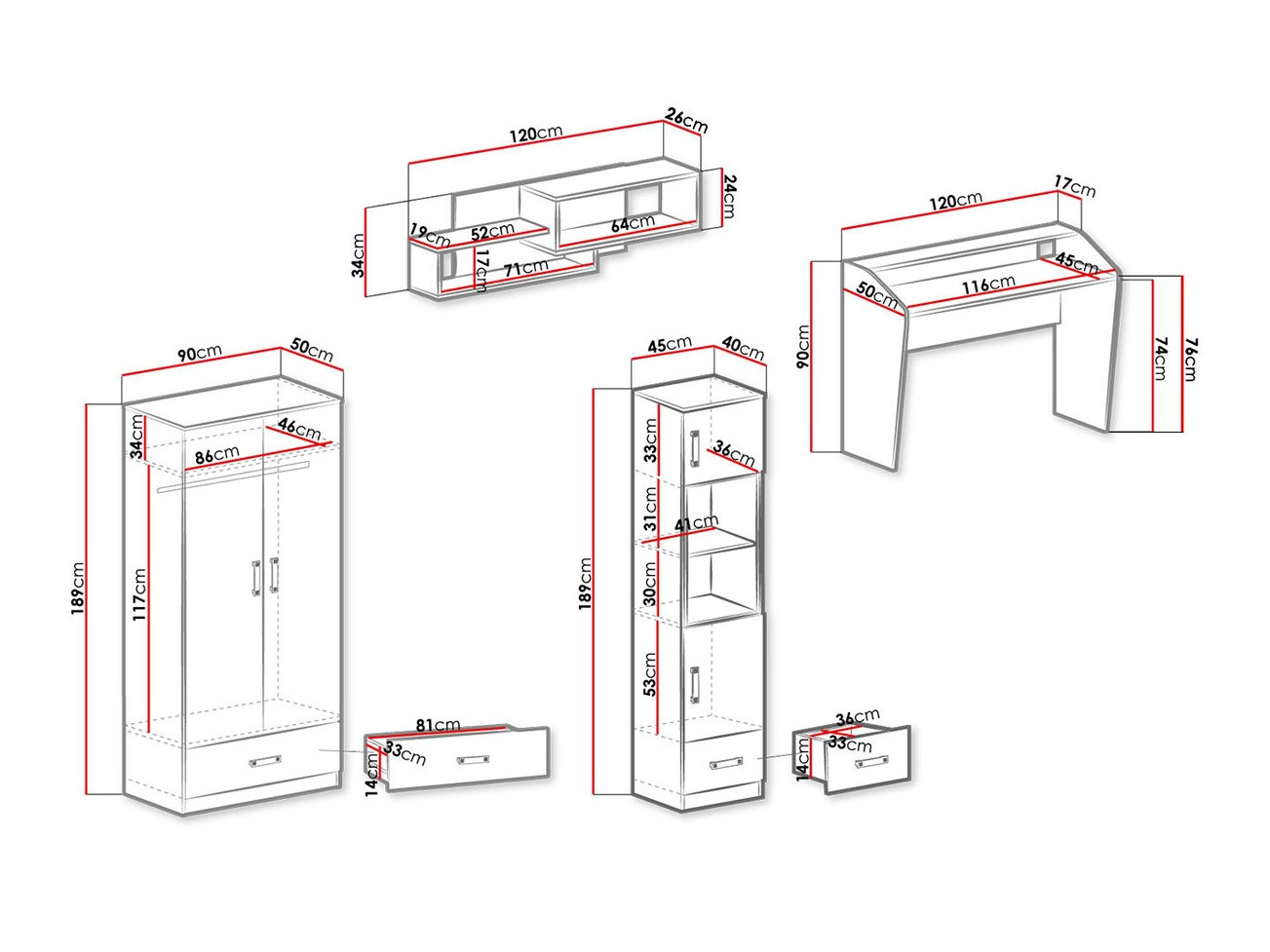Komplet pohištva za otroško sobo Sorviru 106 (Bela + Turkizna)