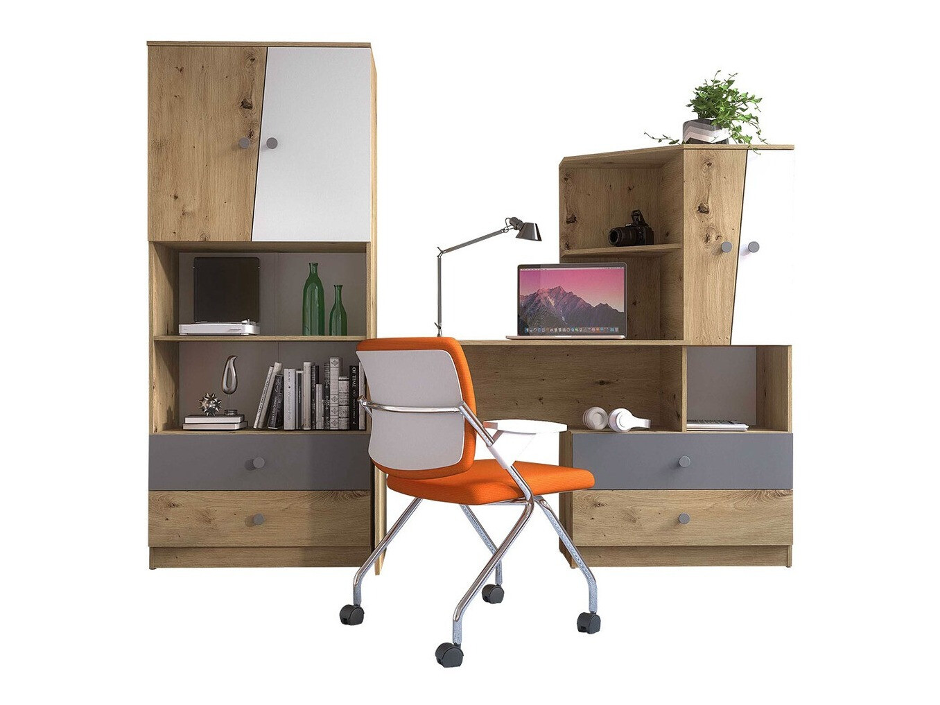 Pohištveni komplet Almira 115 (Artisan hrast + Bela + Siva)