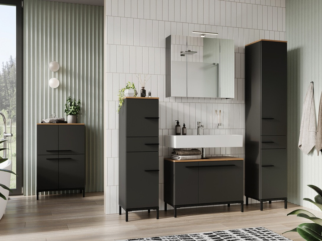 Prostostoječa Kopalniška omarica Ruvlevu 101 (Grafit + Navarra hrast)