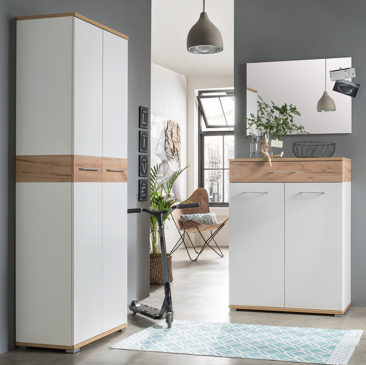 Garderobna omara Nuveno 104 (Bela + Navarra hrast)