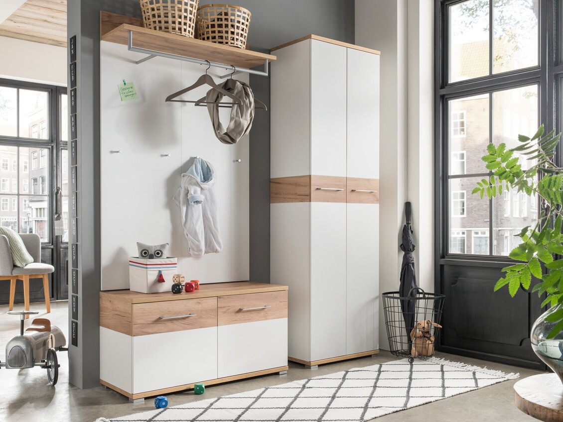 Garderobna omara Nuveno 104 (Bela + Navarra hrast)