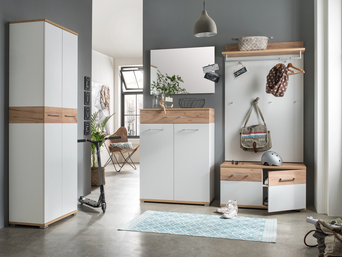 Garderobna omara Nuveno 104 (Bela + Navarra hrast)